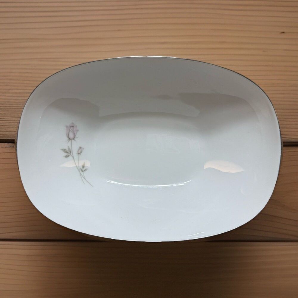 Noritake China Pasadena 6311 Oval 11" Serving Platter Rose Bud Platinum Trim
